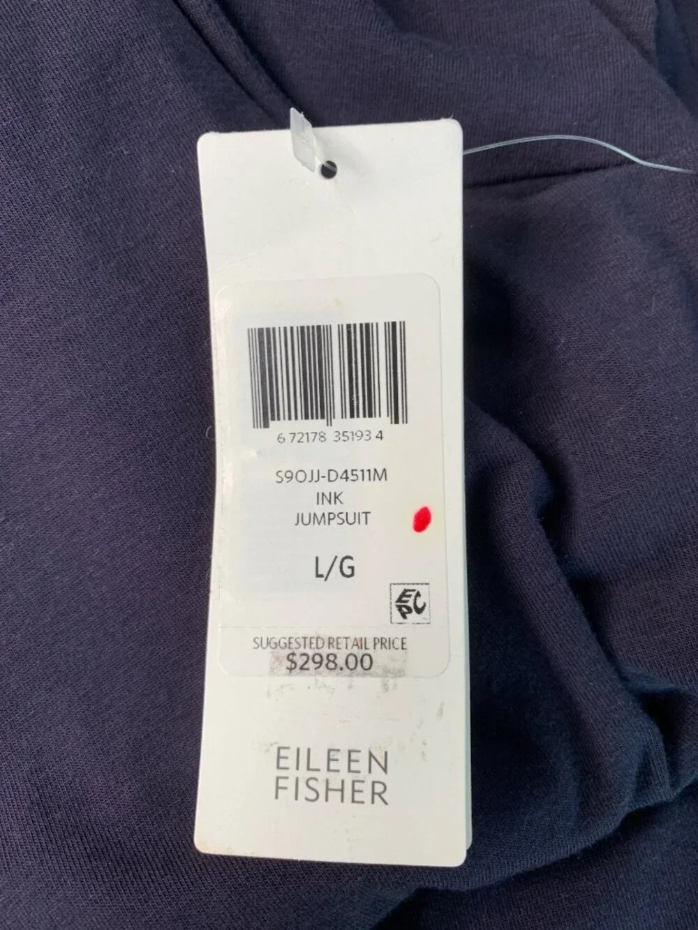 Eileen Fisher Cotton Stretch Jersey Wide Leg Jumpsuit Ink Navy Large NWT $298